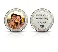 Moneda Conmemorativa Personalizada, Ficha de desafío con Foto, Texto o Logo, Regalo para cumpleaños, Aniversario o graduación, Token de Recuerdo afectuoso, con Caja de acrílico incluida (Plata-5CM)