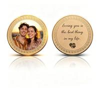 Moneda conmemorativa personalizada, Ficha de desafío con foto, texto o logo, regalo para cumpleaños, aniversario o graduación, token de recuerdo afectuoso, con caja de acrílico incluida (Oro rosa-5CM)