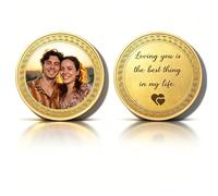 Moneda Conmemorativa Personalizada, Ficha de desafío con Foto, Texto o Logo, Regalo para cumpleaños, Aniversario o graduación, Token de Recuerdo afectuoso, con Caja de acrílico incluida (Oro-5CM)