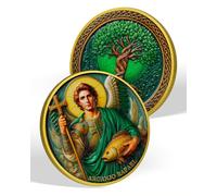 Moneda curativa de ángel Rafael, guía divina, moneda de desafío de simbolismo cristiano, diseño de árbol de vida y cruz, guardián sagrado y regalo religioso de fe