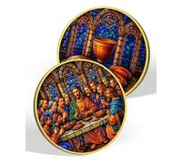Moneda de desafío cristiano de la Última Cena | Jesucristo y la Santa Comunión, diseño de vidrieras, regalos religiosos devotos para hombres y mujeres