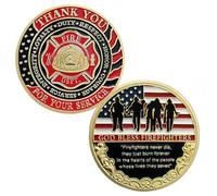 Moneda de desafío de bomberos con texto en inglés "God Bless Fireman's Prayer Coin Thank You for Your Service"