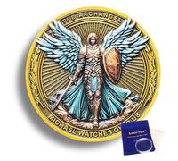 Moneda de desafío del Arcángel Miguel, bendecida en Tierra Santa, Hecha a Mano, Salmo 91:10-11. Colección Religiosa con Estuche Protector. Original con Bolsa de Regalo y Certificado.