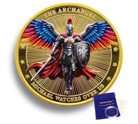Moneda de desafío del Arcángel Miguel, bendecida en Tierra Santa, Hecha a Mano, Salmo 91:10-11. Colección Religiosa con Estuche Protector. Original con Bolsa de Regalo y Certificado.