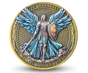 Moneda de desafío del arcángel Miguel - Moneda cristiana de 1.57 pulgadas con Salmo 91:10-11, protección de ángel y símbolo de fe