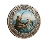Moneda de pesca de la suerte, ficha de pescador de la buena suerte, moneda de pesca de la suerte de metal, recuerdo de bolsillo, un recuerdo náutico para los entusiastas de la pesca (#1 unidad)