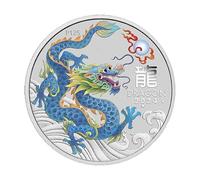Moneda de Plata de 1 Oz Australia - Lunar III Dragón Teal 2024-1 Oz Plata BU Color