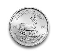 Moneda de plata Krugerrand de 31,1g (onza). Rand Mint, Sudáfrica. Año en curso o anterior. Incluye cápsula.