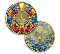 Moneda de sobriedad de 1 mes, flores de sobriedad, mariposas AA y medallón, fichas de sol, símbolo de recuperación, aniversario, regalos de sobriedad para hombres, mujeres, alcohólicos, regalo anónimo