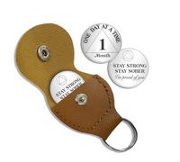 Moneda de sobriedad de 1 mes un día a la vez con chips AA y medallones con llavero de piel sintética, regalos de sobriedad para celebrar la recuperación anónima de alcohólicos