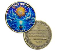 Moneda de sobriedad de 8 meses, ocho meses, monedas sobrias de agosto, chips AA y medallón, chip solar, alcohólicos, anónimos, recuperación de monedas, símbolo de aniversario, regalos de sobriedad