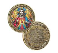 Moneda del Sagrado Corazón de Jesucristo - Medalla Religiosa Cristiana Inspiradora Con Juan 8:12 Versículo de la Biblia - Regalo de la Luz Del Mundo, Fichas De Fe Espiritual Para Creyentes, Iglesia Y