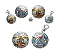 Moneda y llavero The Eternal Fisherman Challenge - Moneda coleccionable del club de pesca Old Bastards - Regalo para pescadores, pescadores, jubilados (beber reír y lanzar de nuevo) (A1)
