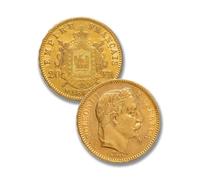 Monedas Antiguas francesas Franco, Monedas Europeas para coleccionistas, colección de Moneda Antigua Imperio Frances, Moneda de Plata Oro Francia (Napoleon III 20 FR. Gold 1864B)