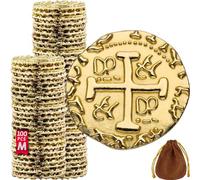 Monedas Piratas de Metal - 100 Monedas De Oro para Juegos De Mesa Adulto, Juegos De Mesa Niños, Cofre del Tesoro, DND, Gloomhaven Dinero Falso - Tamaño M