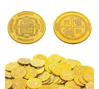 Monedas piratas, juego de 100 monedas de oro pirata de plástico para niños, monedas de caza del tesoro, monedas falsas para eventos temáticos de aventura pirata, decoración de fiesta de cumpleaños