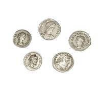 Monedas Romanas imperiales Antiguas chapadas en Plata - Set de colección de réplicas de emperadores Romanos, 5 Piezas - Artesanía Italiana, Hechas a Mano - Made in Italy