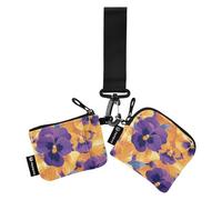 Monedero abstracto naranja púrpura pensamientos flores para mujer, estuche organizador de tarjetas de tamaño compacto con bolsillo para monedas con cremallera para mujer, 2 paquetes de billetera de