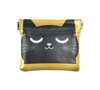 Monedero amarillo de tres gatos negros, monedero pequeño de cuero, monederos pequeños, Tres gatos negros amarillos, 4.33x3.74In, Tres gatos negros amarillos