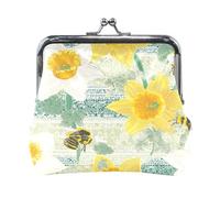 Monedero artístico con diseño de Abeja y Narciso Amarillo para Mujer, pequeño de Piel sintética con Cierre de Boquilla, con Estampado Personalizado, Compacto para Efectivo, Tarjetas y Monedas. ¡Un