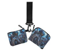 Monedero azul brillante para mujer con monstruo marino malvado, monedero minimalista con bolsillo monedero con cremallera para uso diario, paquete de 2, Monstruo marino animal malvado purpurina,