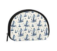Monedero azul con estampado de velero, mini monederos para mujer, bonito bolso pequeño para monedas
