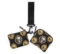 Monedero barroco con diseño de calavera blanca para mujer, tarjetero, delgado, desmontable, con llavero, 2 paquetes, Calavera blanca barroca, 1 size, Casual