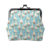 Monedero blanco con diseño de gansos y flores, monedero con cierre de beso, monedero pequeño de piel sintética para mujer