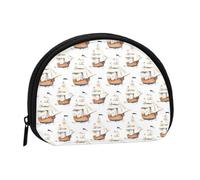 Monedero blanco con estampado de velero, mini monederos para mujer, bonito bolso pequeño para monedas