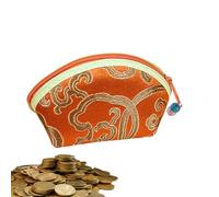 Monedero bordado - 12 x 8 x 5 cm grande vintage de tela de seda china, monedero con bordado floral y cremallera, bolsillo para monedas y mini embrague para mujer, naranja, ver descripción, Ver