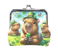 Monedero Capibara del Día de San Patricio, monedero con cerradura de beso, monedero para mujer, 4.5 x 4.1 pulgadas, Adorable Capibara Verde, one size, Adorable Capibara Verde