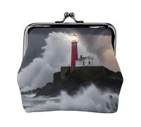 Monedero compacto con estampado de faro en tormenta, 11,5 x 10,5 cm, bonita mini cartera con bolsa impermeable con cierre de beso