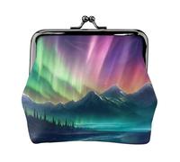 Monedero compacto con estampado de luces del norte oscuro, 11,5 x 10,5 cm, bonita mini cartera con bolsa impermeable con cierre de beso