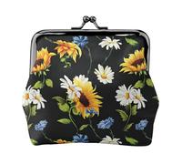 Monedero compacto con estampado de manzanilla y girasoles para mujer, bolsa de monedas con cierre de beso con cremallera, viajes, compras, regalo
