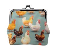 Monedero compacto con estampado de pollo caminando de 11,5 x 10,5 cm, bonita mini cartera con bolsa impermeable con cierre de beso