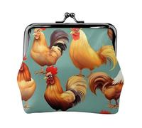 Monedero compacto con estampado de pollos de gallo, 11,5 x 10,5 cm, bonita cartera con bolsa impermeable con cierre de beso