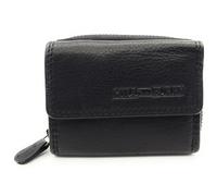 Monedero compacto de cuero genuino para mujer y hombre - pequeño portamonedas con protección RFID, 2 compartimentos para billetes, compartimento para monedas con cremallera, cuero genuino, Negro , S