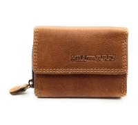 Monedero compacto de cuero genuino para mujer y hombre - pequeño portamonedas con protección RFID, 2 compartimentos para billetes, compartimento para monedas con cremallera, cuero genuino, marrón, S