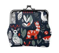 Monedero compacto y versátil con estampado de animales escandinavos, con cierre de beso, para mujer, pequeña bolsa con cremallera