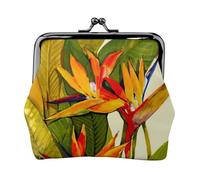 Monedero compacto y versátil con estampado de pájaro tropical del paraíso, con cierre de beso, para mujer, pequeña bolsa con cremallera