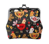 Monedero compacto y versátil con estampado de pollos de gallo con cierre de beso para mujer, pequeña bolsa con cremallera