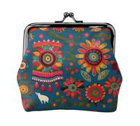 Monedero con cierre de beso para mujer, diseño de arte folclórico mexicano, boho, mini cartera para tarjetas y lápiz labial, bolso compacto y suave