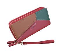 Monedero con cremallera doble para mujer, embrague largo con gran capacidad, monedero de doble capa, empalme, cambio de color, para teléfono móvil, monederos para mujer, muchos compartimentos para
