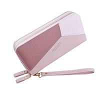 Monedero con cremallera doble para mujer, embrague largo con gran capacidad, monedero de doble capa, empalme, cambio de color, para teléfono móvil, monederos para mujer, muchos compartimentos para