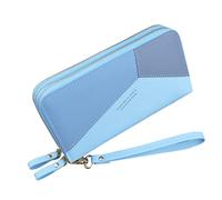 Monedero con cremallera doble para mujer, embrague largo de gran capacidad, monedero de doble capa, empalme, cambio de color, para teléfono móvil, monederos para mujer, muchos (azul, talla única)