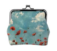 Monedero con diseño de amapolas en el cielo azul, exquisito y versátil con cierre de beso, bonita cartera pequeña con cremallera para monedas y tarjetas