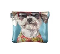 Monedero con diseño de perro con sombrero de flores y lentes de sol, monedero, monedero de piel sintética, bolsillo para monedas, para mujeres, niñas y hombres