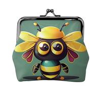 Monedero con estampado de abeja de dibujos animados, mini monedero para mujer, monedero pequeño para tarjeta de crédito y llave de identificación, Negro -, Talla única, Vintage