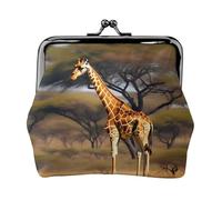 Monedero con estampado de árbol majestuoso de jirafa africana, mini monedero para mujer, monedero pequeño para tarjeta de crédito y llave de identificación, Negro -, Talla única, Vintage