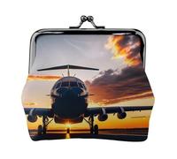 Monedero con estampado de avión al atardecer, mini monedero para mujer, monedero pequeño para tarjeta de crédito y llave de identificación, Negro -, Talla única, Vintage